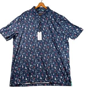 Maelreg Performance Polo Mens XL Navy Blue New Sailboat Print Short Sleeve